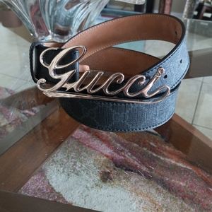 GUCCI GG Monogram Script Belt Size  90 36 Black/Gray